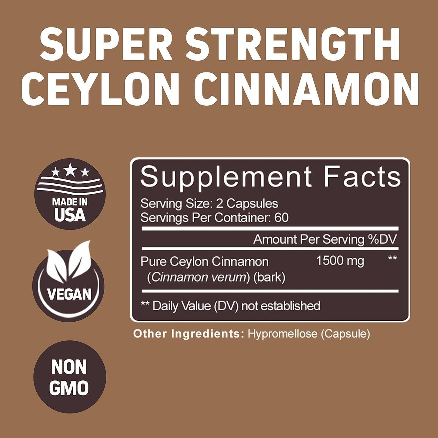 Herbtonics Ceylon Cinnamon Capsules - 1500mg, 120ct | Immune Support, Weight Management | Non-GMO, Gluten-Free - Espot.com.au