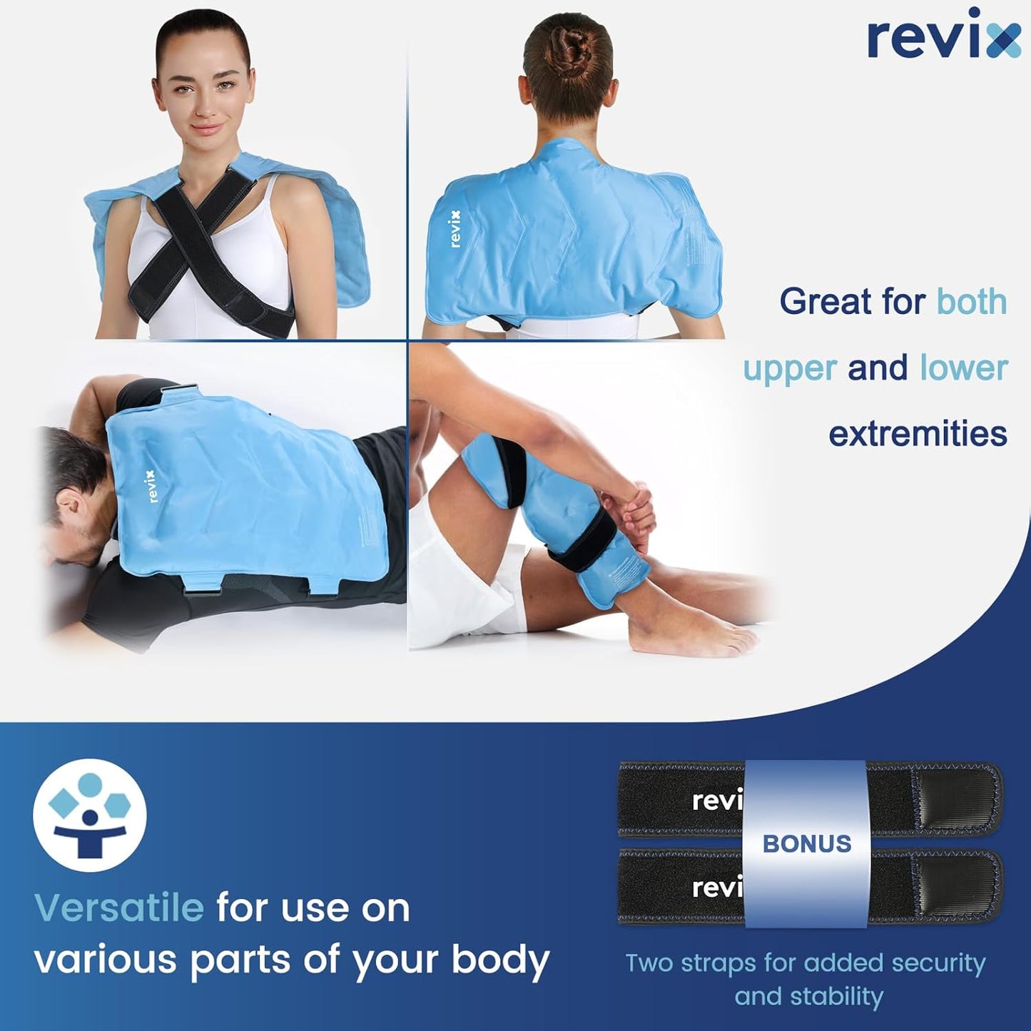 Large Gel Ice Wrap for Back Pain Relief - REVIX Full Back Ice Pack for Flexibility and Mobility with Cold Compression Therapy - Reusable XXL Size - Espot.com.au