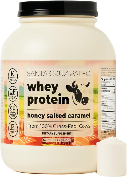 santa-cruz-paleo-whey-protein-powder---honey-salted-caramel-flavor---20g-grass-fed-whey-protein-isolate---gluten-free-keto-sugar-free---post-workout-muscle-support---50-servings---32-lb-tub-1