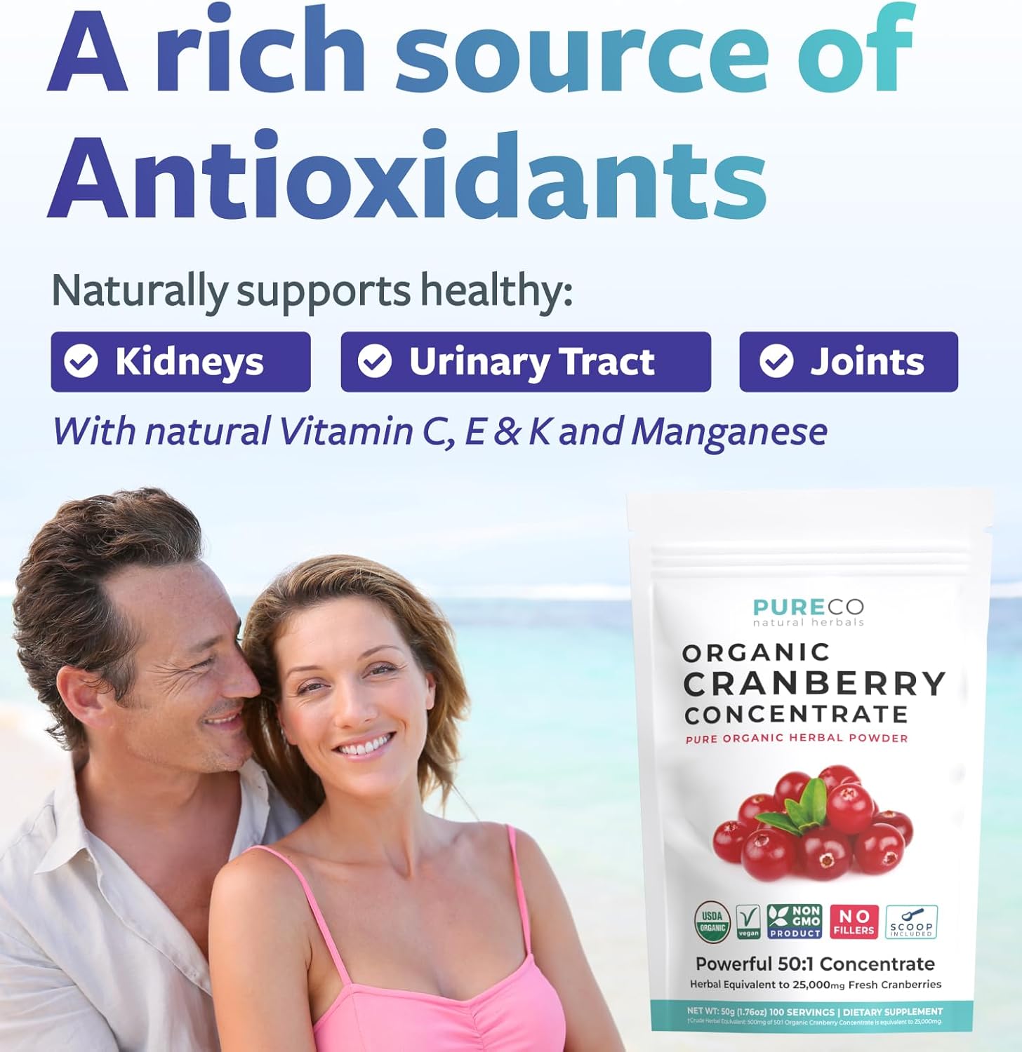 Organic Cranberry Concentrate Powder for Kidney Cleanse & UTI Support - Equivalent to 25,000mg Fresh Cranberries - Women's Vitamins - 100 Servings - Espot.com.au