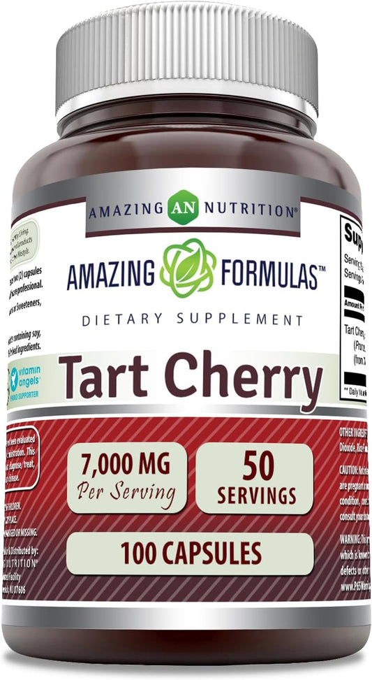 High Potency Tart Cherry Extract Capsules - 7000mg Per Serving - Non-GMO & Gluten Free - 100 Count - Made in USA by Amazing Nutrition - Espot.com.au