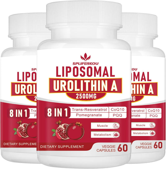 Premium Liposomal Urolithin A Supplement 2500mg with Resveratrol, CoQ10, Pomegranate Extract - Boost Cellular Energy, Gluten-Free - 180 Capsules - Espot.com.au