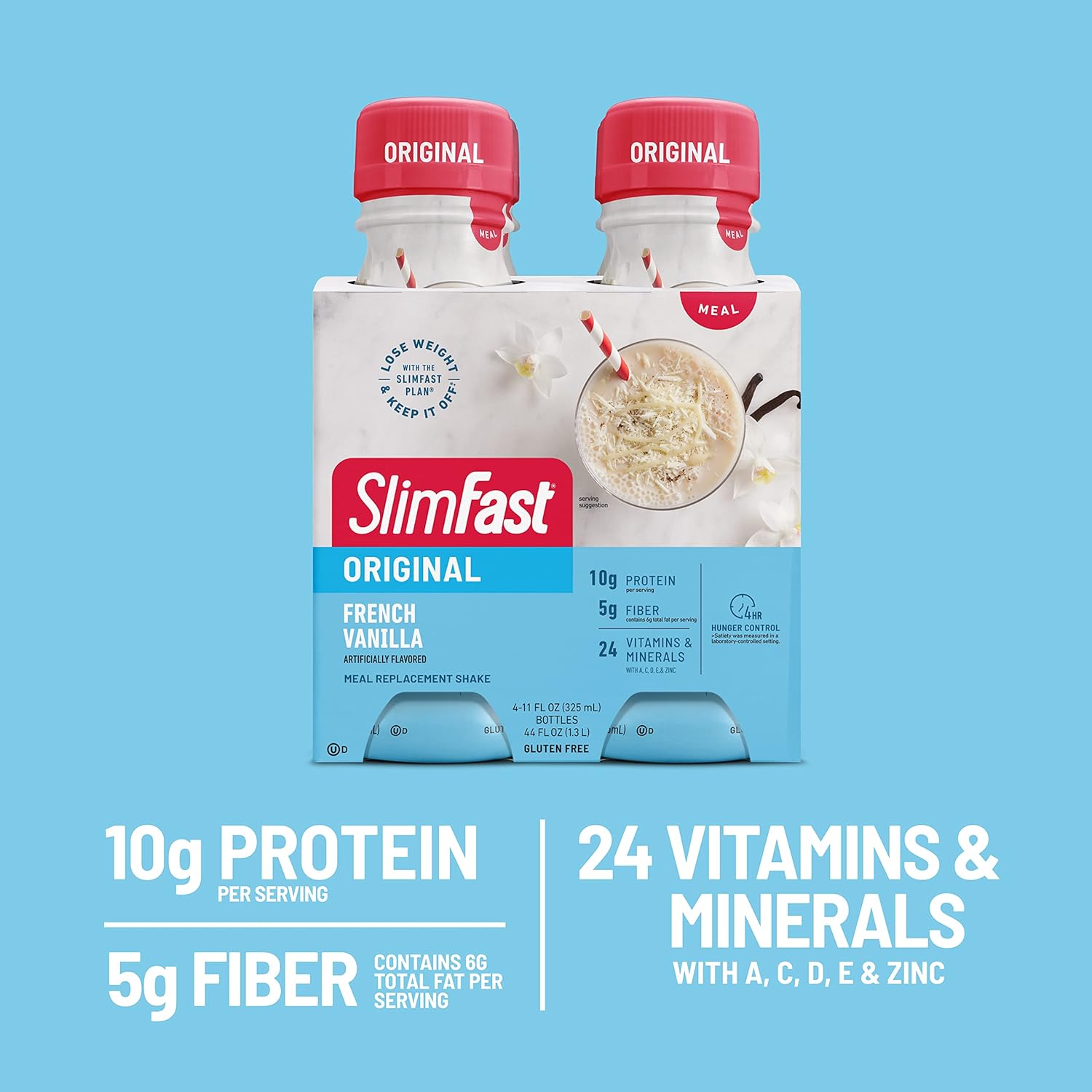 SlimFast French Vanilla Meal Replacement Shake, 10g Protein, 11 Fl. Oz Bottle, 4 Count - Weight Loss Drink - Espot.com.au