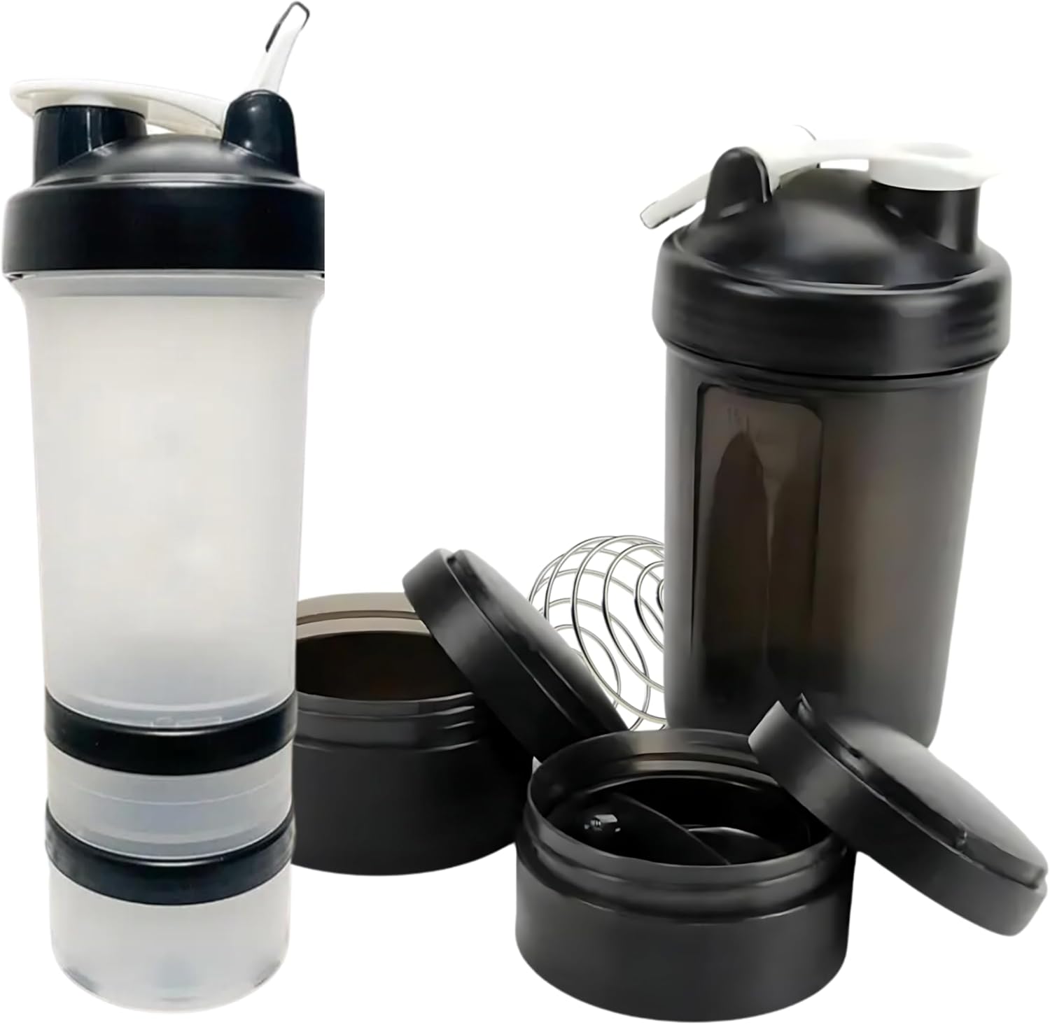 fittify-protein-shaker-bottle-with-storage-compartments---169-oz-500-ml---ideal-for-pre-workout-protein-supplements---black-color-2