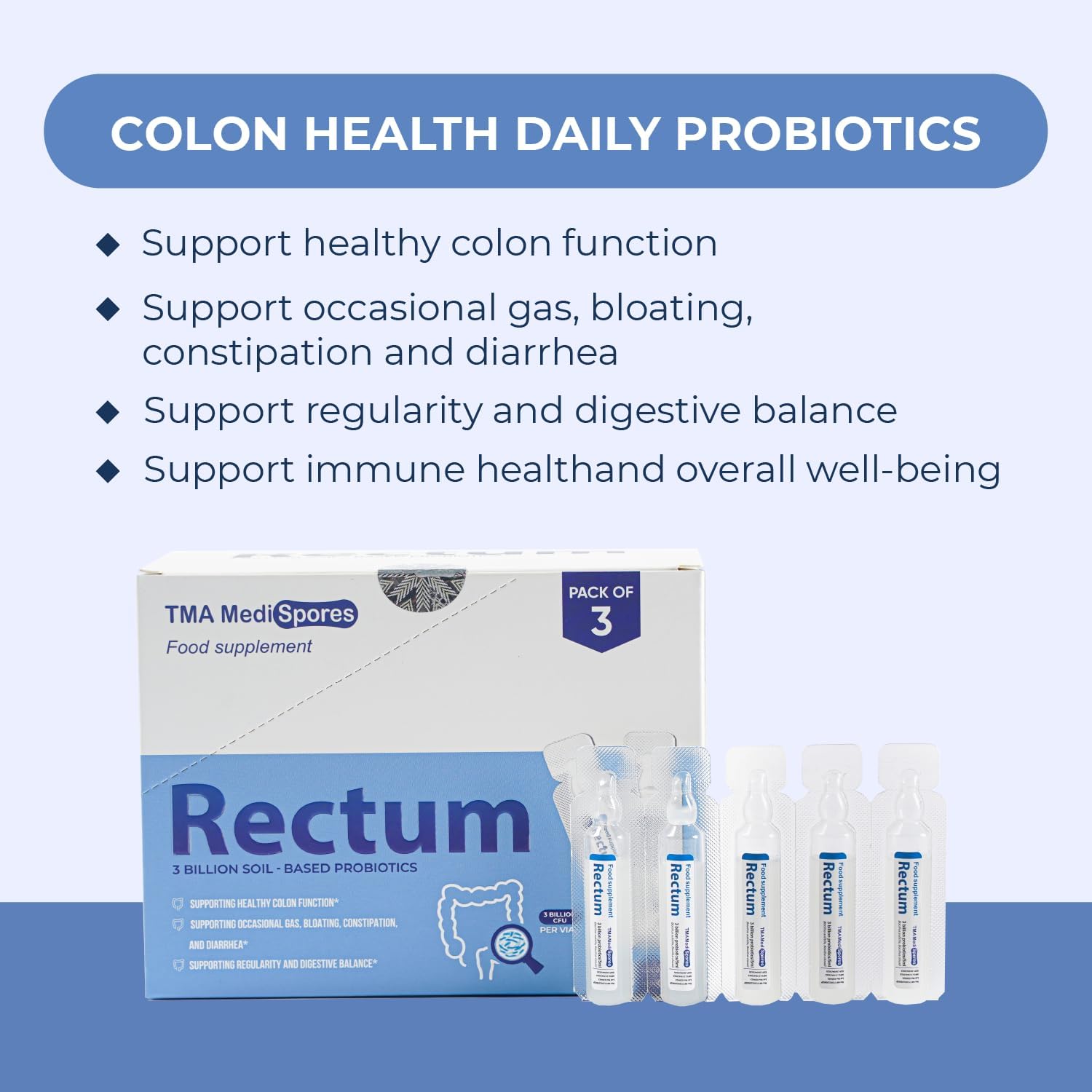 Rectum Soil-Based Probiotic Liquid for Gut Health - Stomach Relief, Bloating Reduction, Immune Support - Daily Drink for Adults and Kids - 20 Vials (3 Billion CFUs per Vial) - Espot.com.au