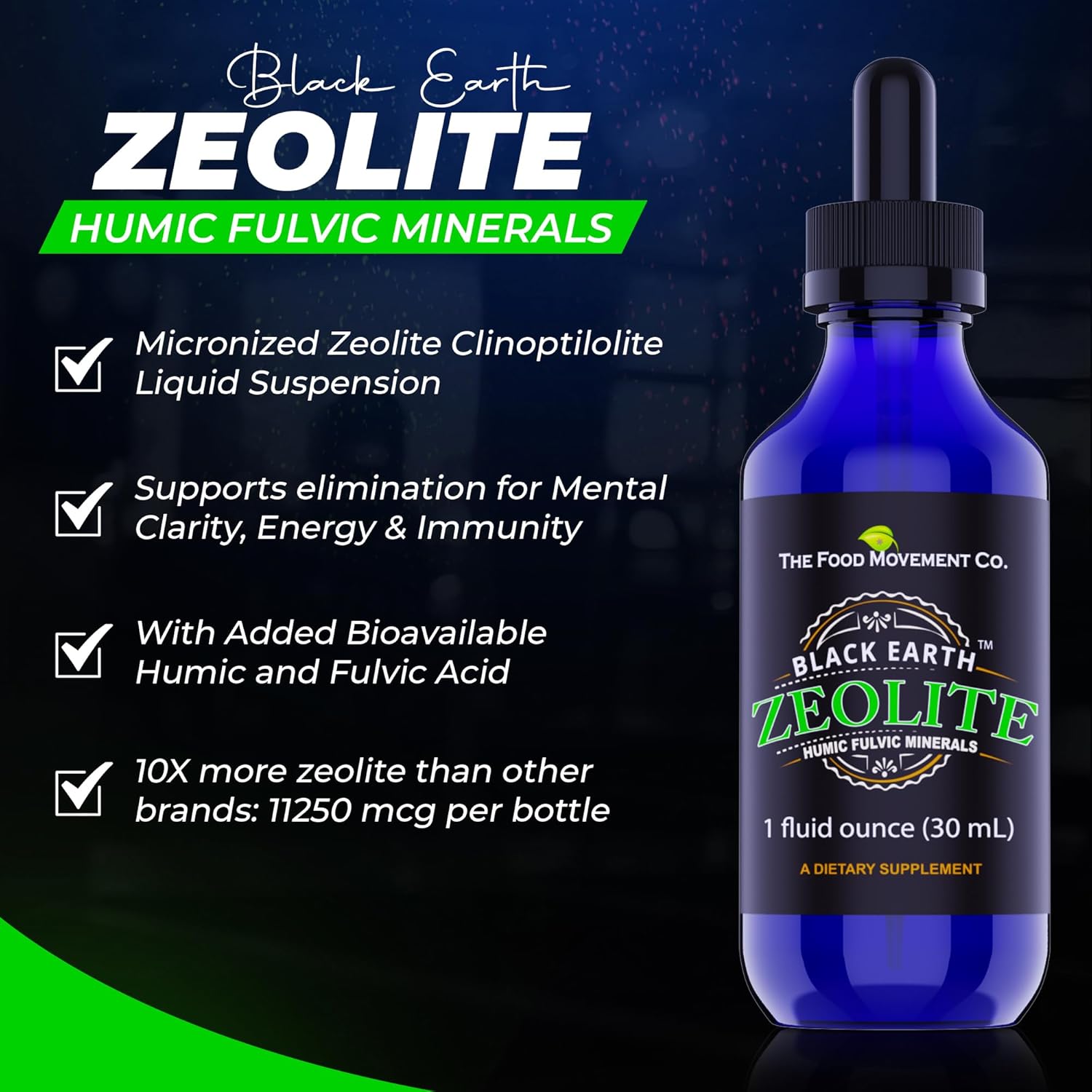 Black Earth Zeolite with Humic Fulvic Acids Trace Minerals Liquid Drops Supplement for Detox, Gut Health, Immune Support - The Food Movement Co. - Espot.com.au