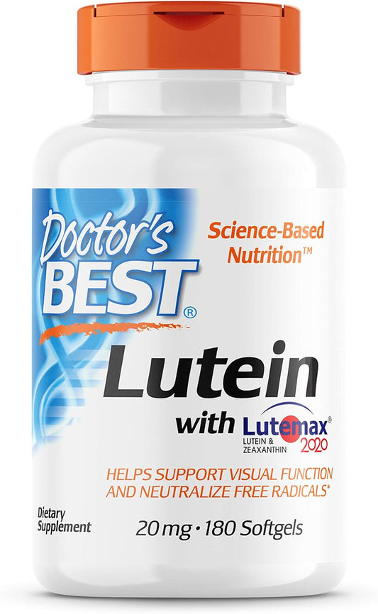 Premium Eye Health Supplement: Doctor's Best Lutein with Lutemax, 20 mg, 180 Softgels - Non-GMO, Gluten & Soy Free - Espot.com.au