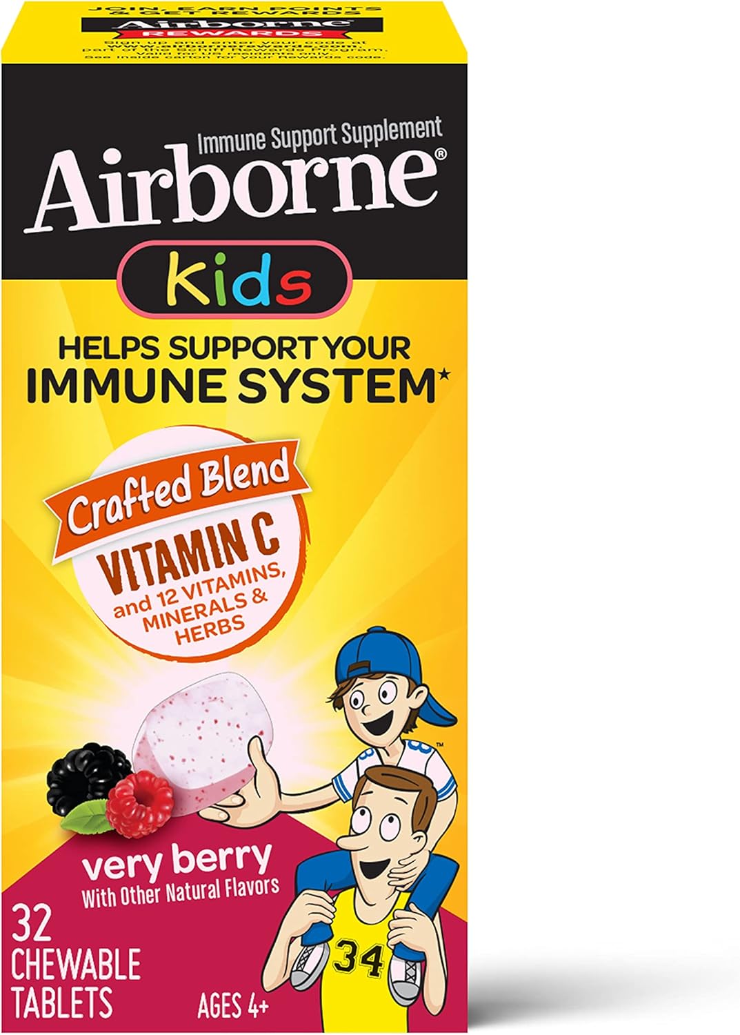 Kids Immune Support Chewable Tablets - 500mg Vitamin C with Zinc, Antioxidant Vitamins A, C & E - Very Berry Flavor - 32 Tablets - Espot.com.au