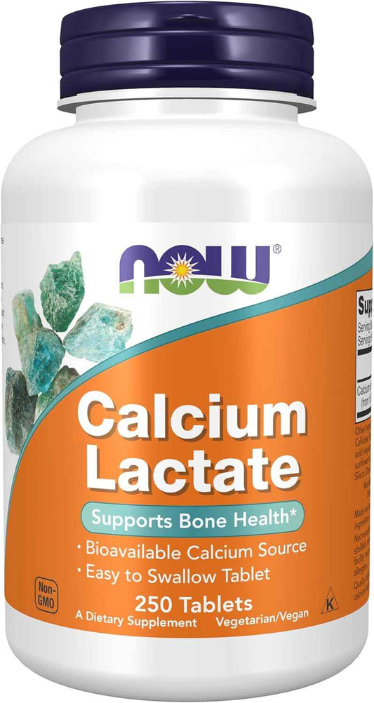 NOW Foods Calcium Lactate Supplement for Bone Health - 250 Easy-to-Swallow Tablets