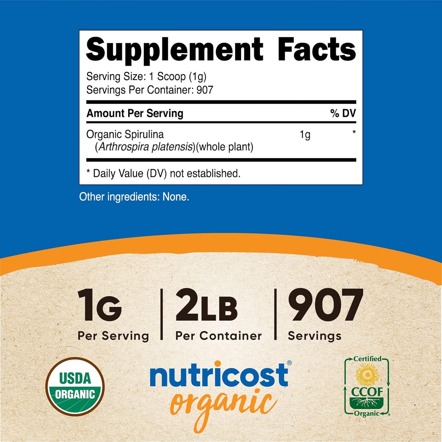 2 LB Nutricost Organic Spirulina Powder - Pure Certified Organic Algae Supplement for Energy & Immune Support - Espot.com.au