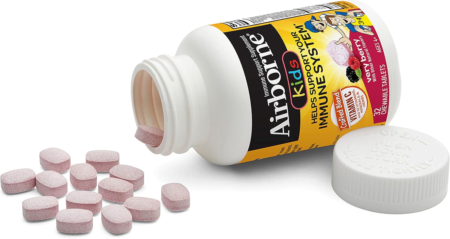 Kids Immune Support Chewable Tablets - 500mg Vitamin C with Zinc, Antioxidant Vitamins A, C & E - Very Berry Flavor - 32 Tablets - Espot.com.au