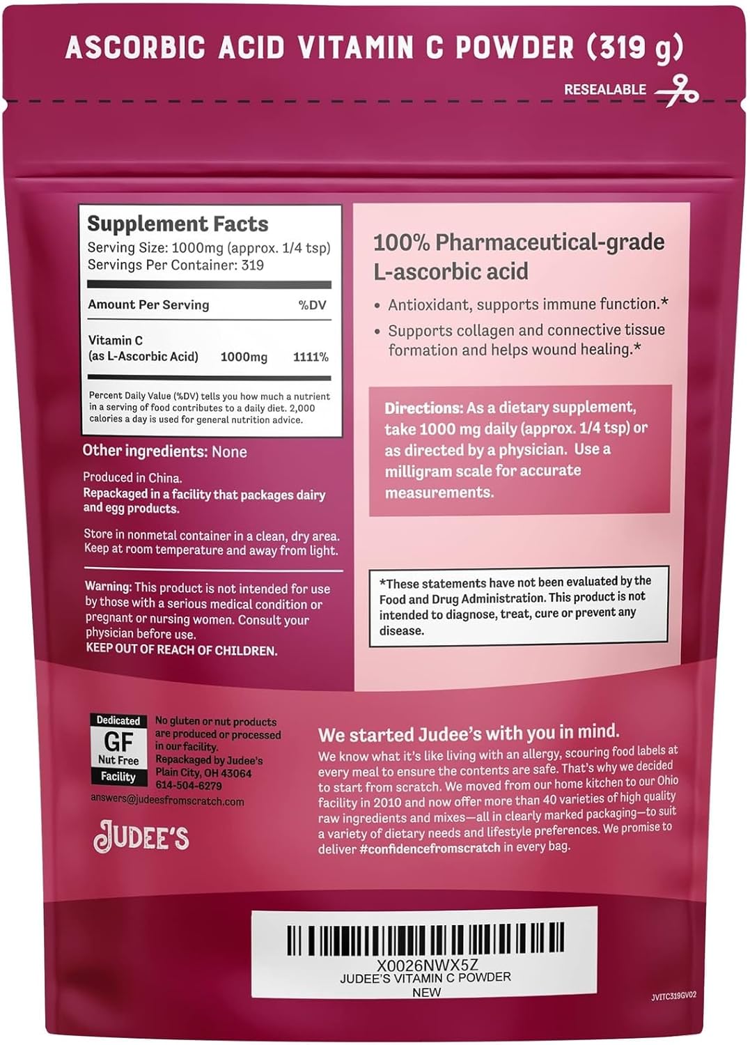 judees-pure-vitamin-c-powder-1125oz---non-gmo-gluten-free-nut-free---immune-support-antioxidant-supplement---no-fillers---cosmetics-food-preservation-2