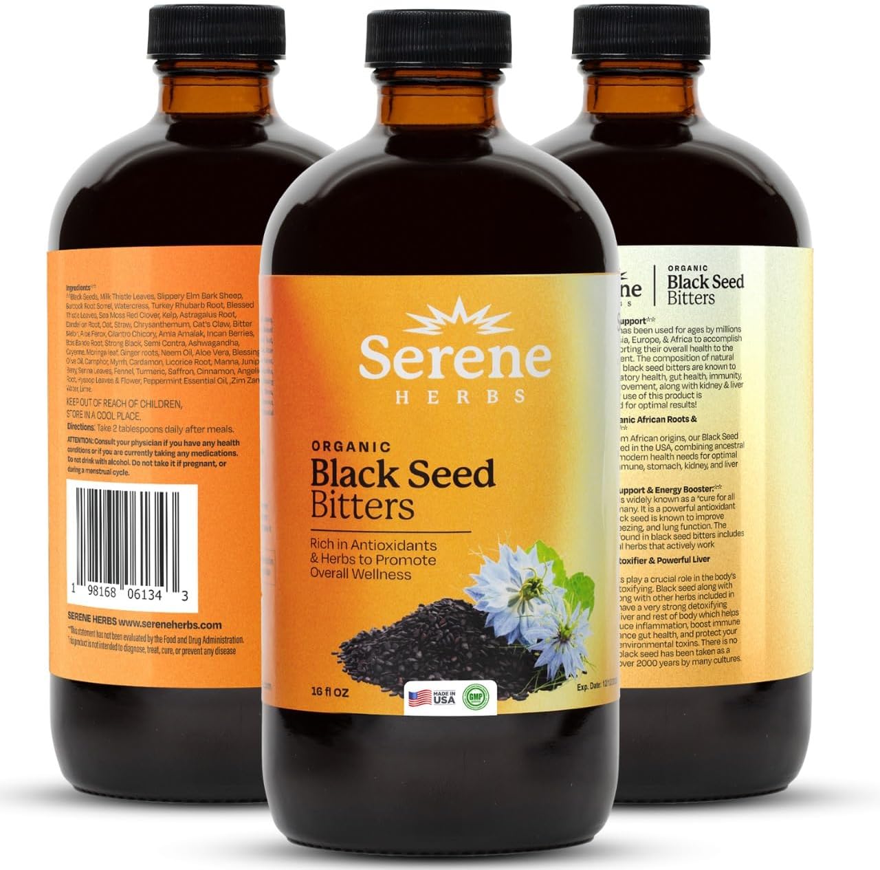 Immune Support Antioxidant Bitters with Black Seed, Milk Thistle, Sea Moss, Dandelion Root, Ginger, Cayenne, Moringa for Joints, Digestion, Hair & Skin | 16 oz - Espot.com.au