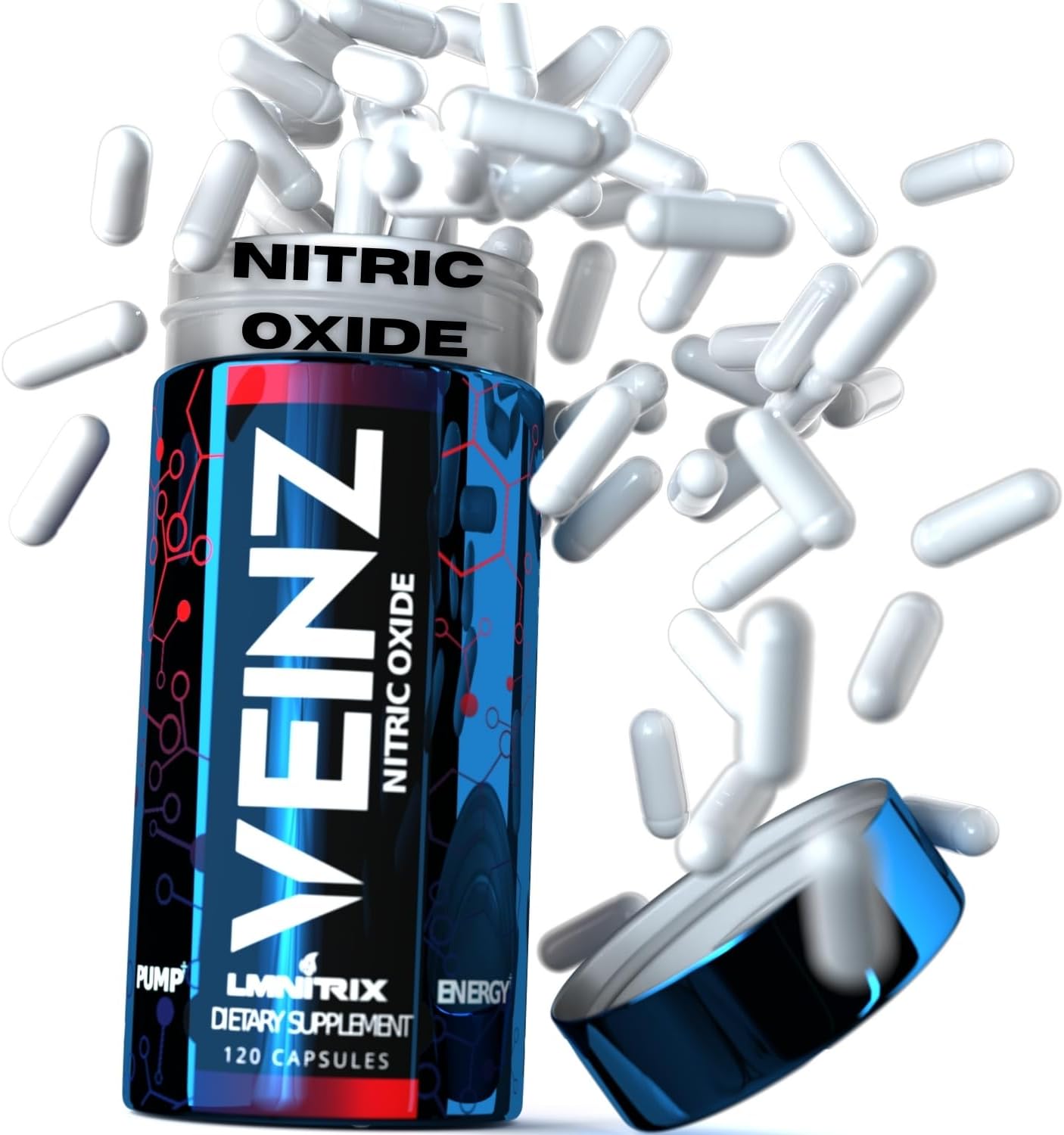 LMNITRIX VEINZ Nitric Oxide Supplement - L-Arginine, L-Citrulline, ALA - N.O. Booster Pump Pills - Top Muscle Mass Pill for Men - 120 Capsules - Espot.com.au