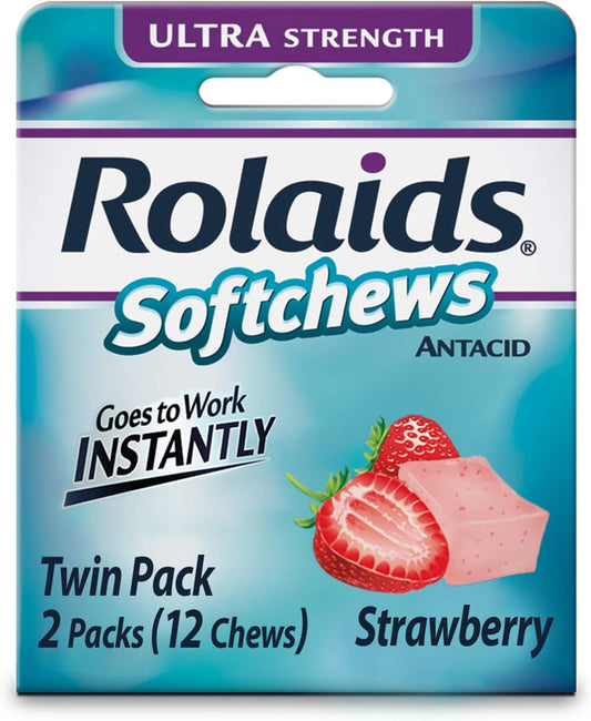 Rolaids Ultra Strength Antacid Softchews - Strawberry Flavor (12 Softchews per Pack, 6 Packs) for Ultra Strength Heartburn Relief - Espot.com.au