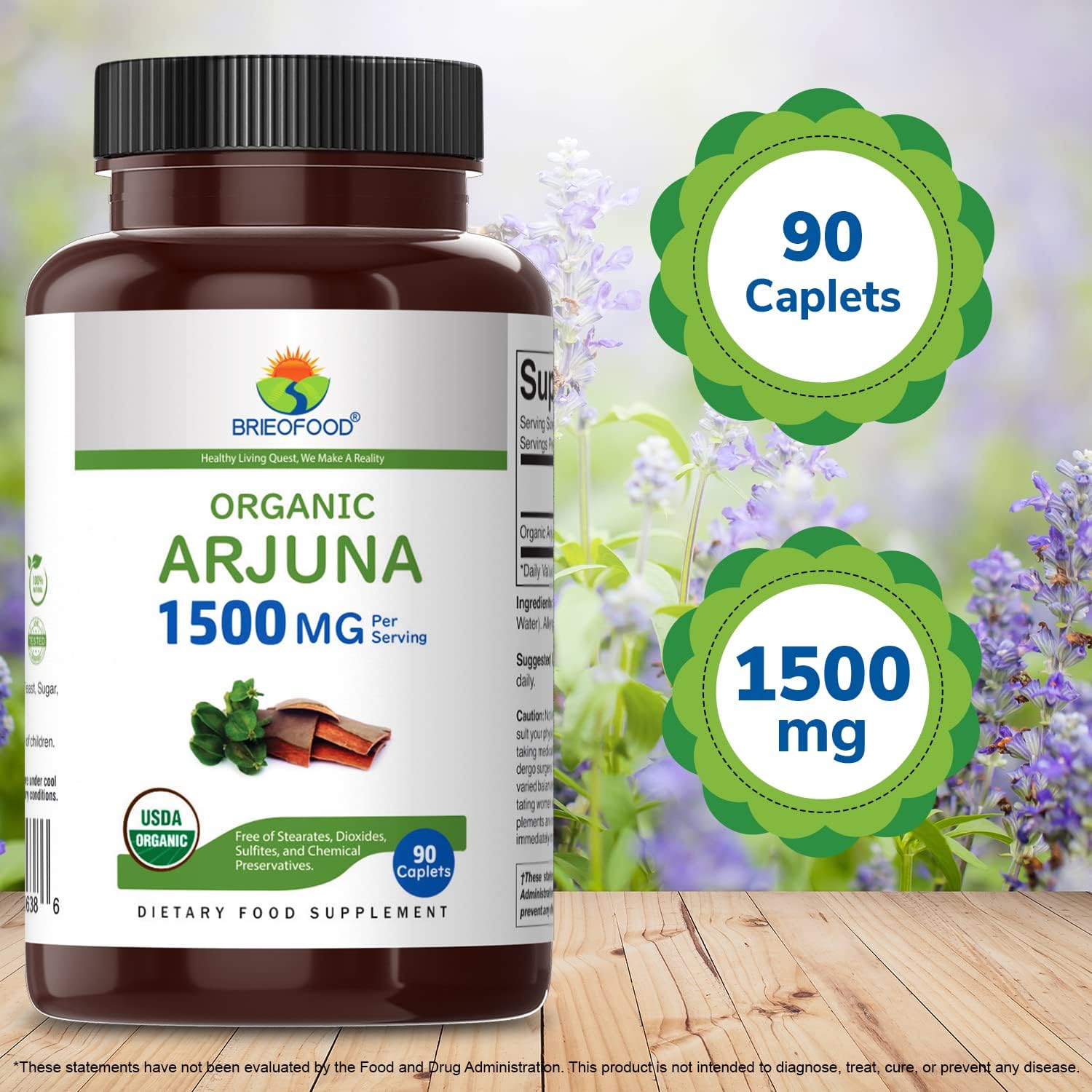 organic-arjuna-1500mg-vegetarian-tablets---45-servings-gluten-free---brieofood-90-tablet-bottle-6