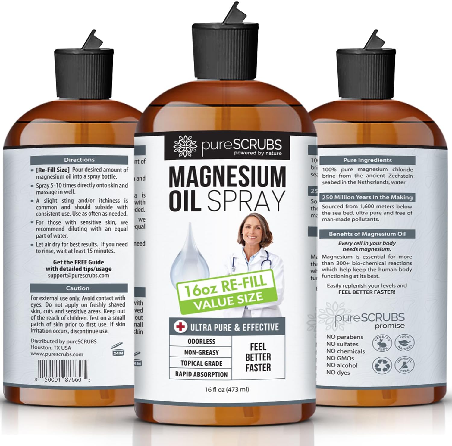 Large 16oz Pure Magnesium Oil Re-Fill - Zechstein Brine - 12 Month Supply - Great Value - Espot.com.au