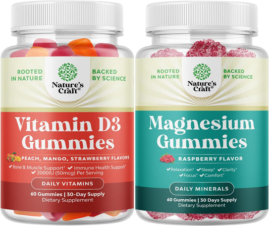 Vitamin D3 and Magnesium Gummies Bundle for Bone, Muscle, and Immune Support with Sleep Aid for Adults - Espot.com.au