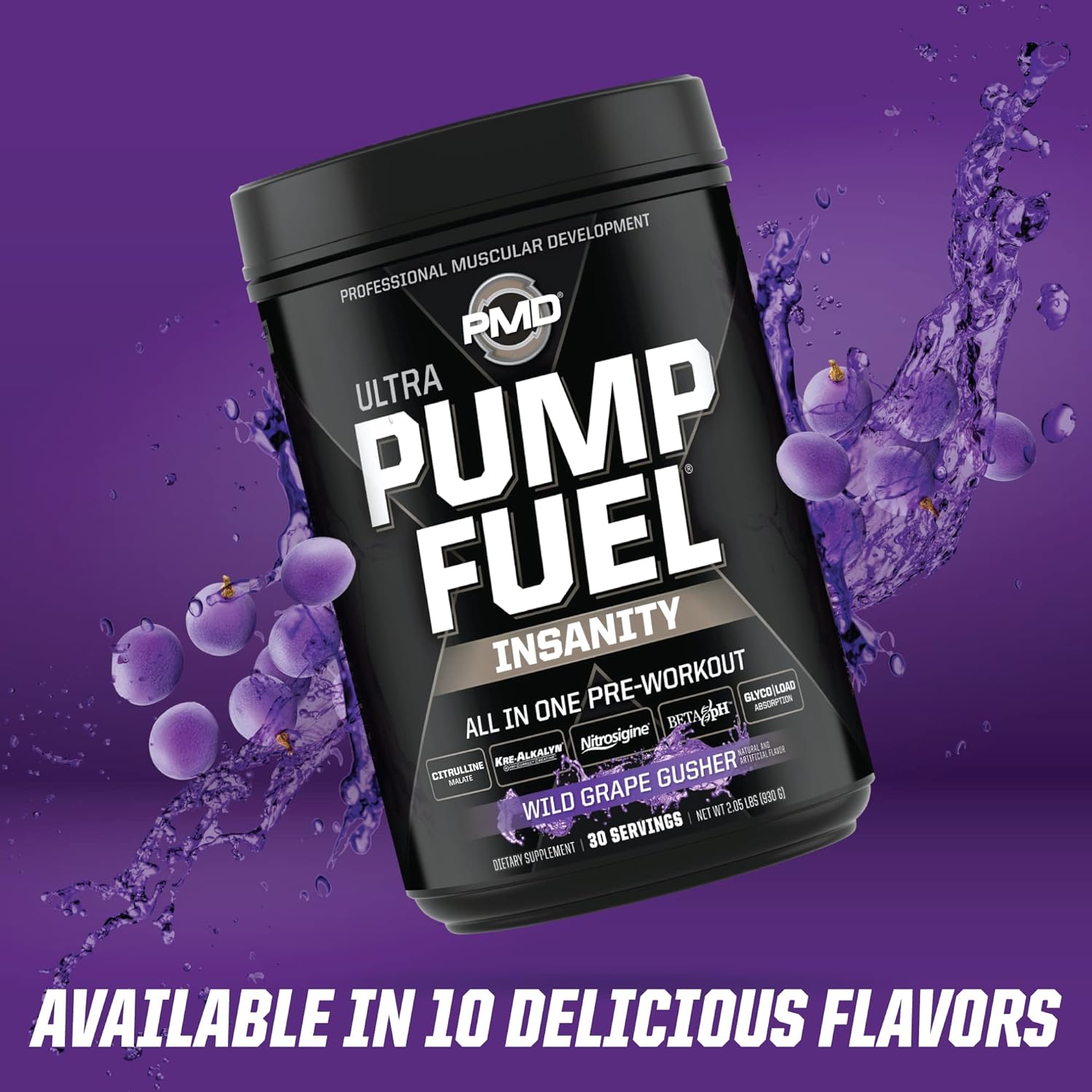 pmd-sports-ultra-pump-fuel-insanity---pre-workout-drink---wild-grape-gusher-flavor---boost-energy-strength-endurance-recovery---complex-carbs-amino-energy---30-servings-9