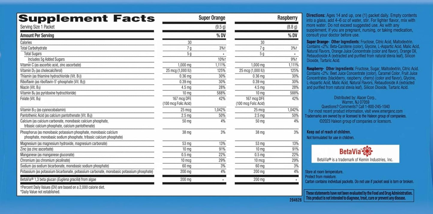 Emergen-C Immune+ 90 Packets Variety Pack, 1000mg Vitamin C with Vitamin D & Zinc, Super Orange (60 Ct) and Raspberry (30 Ct) - Espot.com.au