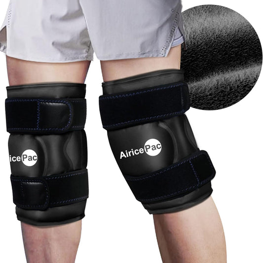 Reusable Gel Ice Wrap for Knee Pain Relief - Cold Compress Therapy for Injuries, Swelling, Arthritis, Meniscus Tear, ACL - AiricePac 2 Ice Pack for Knee - Black - Espot.com.au