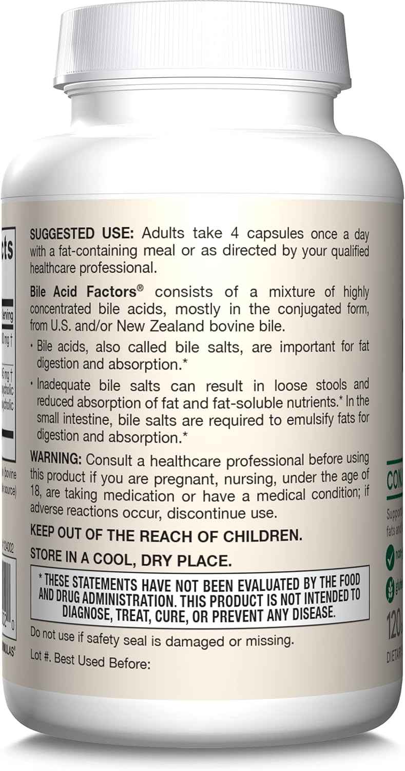Digestive Support Supplement with Conjugated Bile Acids - 1000mg, 120 Capsules - Jarrow Formulas Bile Acid Factors for Fat Absorption & Nutrient Absorption