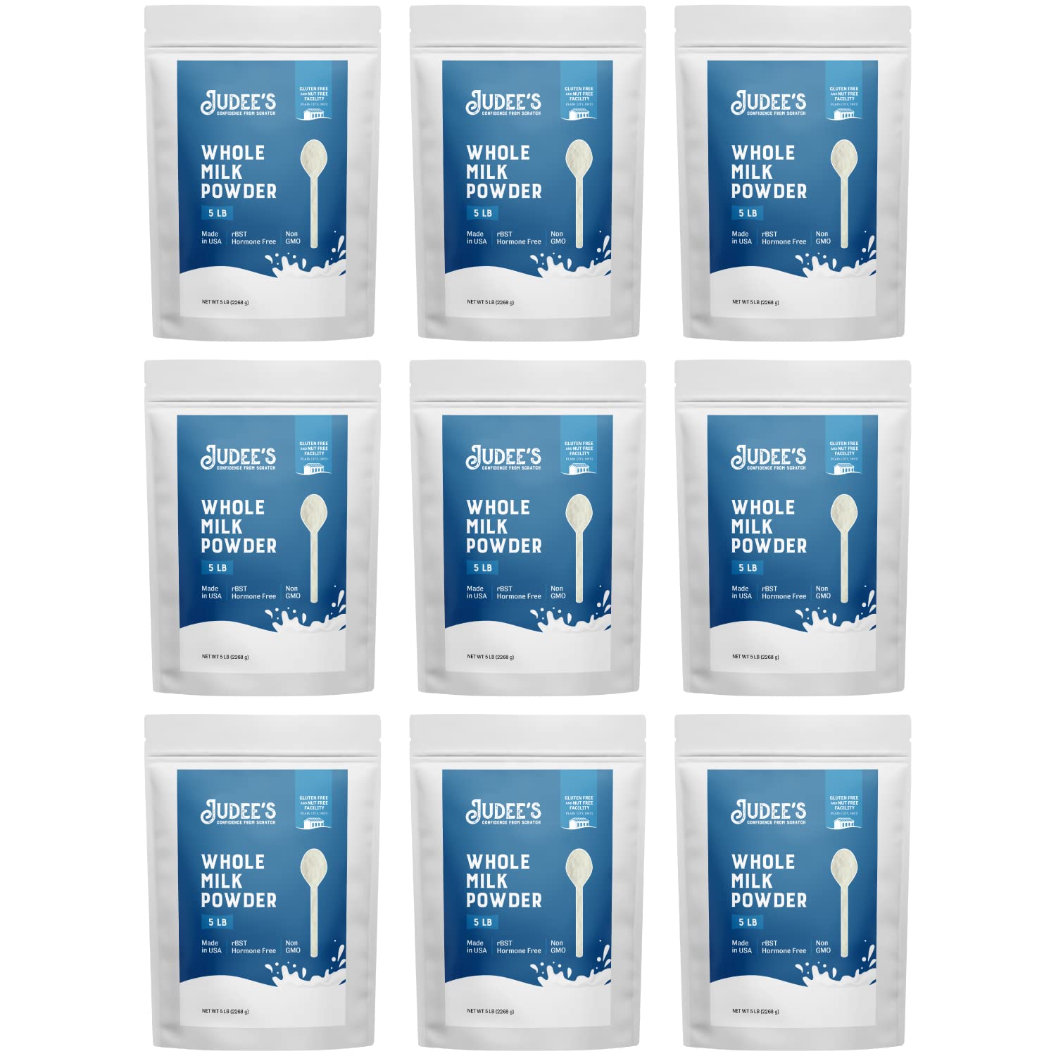 Bulk Whole Milk Powder 45lb (5lb Pack of 9) - Non-GMO, rBST Hormone-Free, Gluten-Free & Nut-Free - Made in USA - Ideal for Baking, Travel, and Pantry Storage - Espot.com.au
