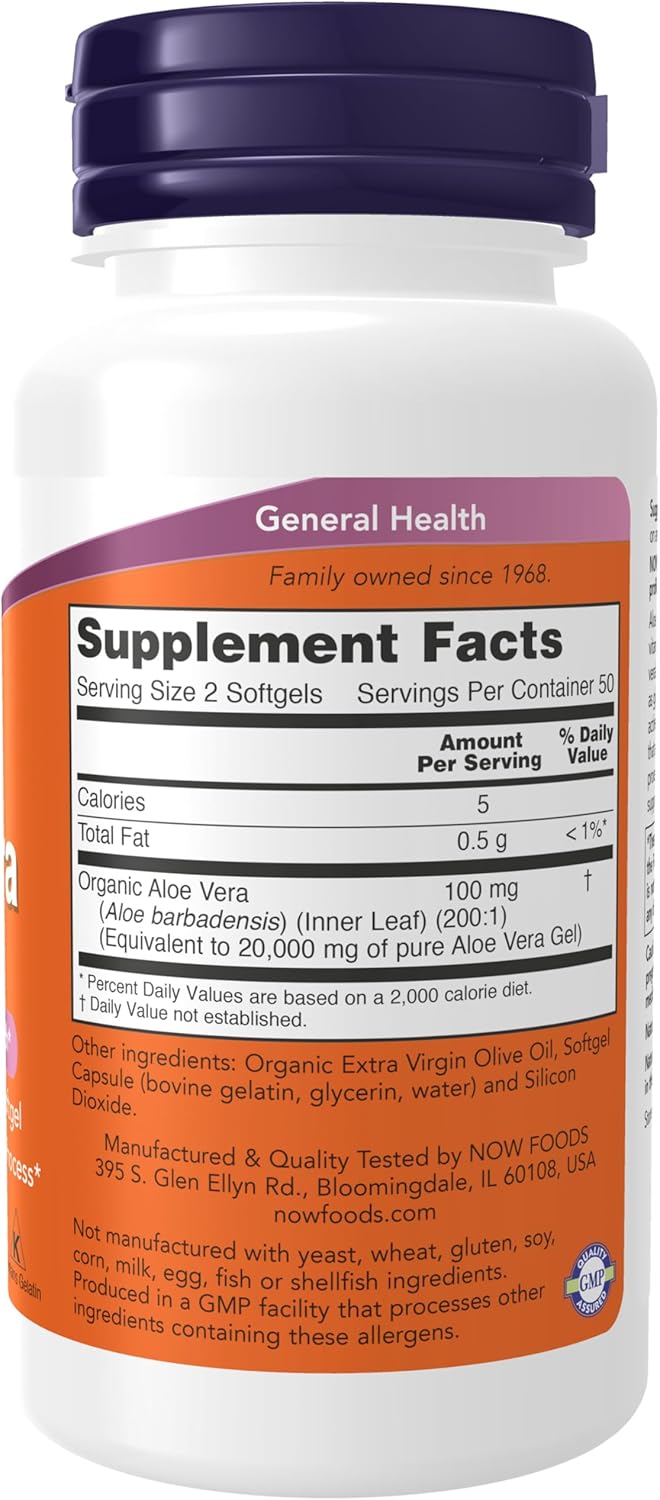 NOW Aloe Vera 10,000 mg Softgels for Digestive Health Support - 100 Supplements - Espot.com.au