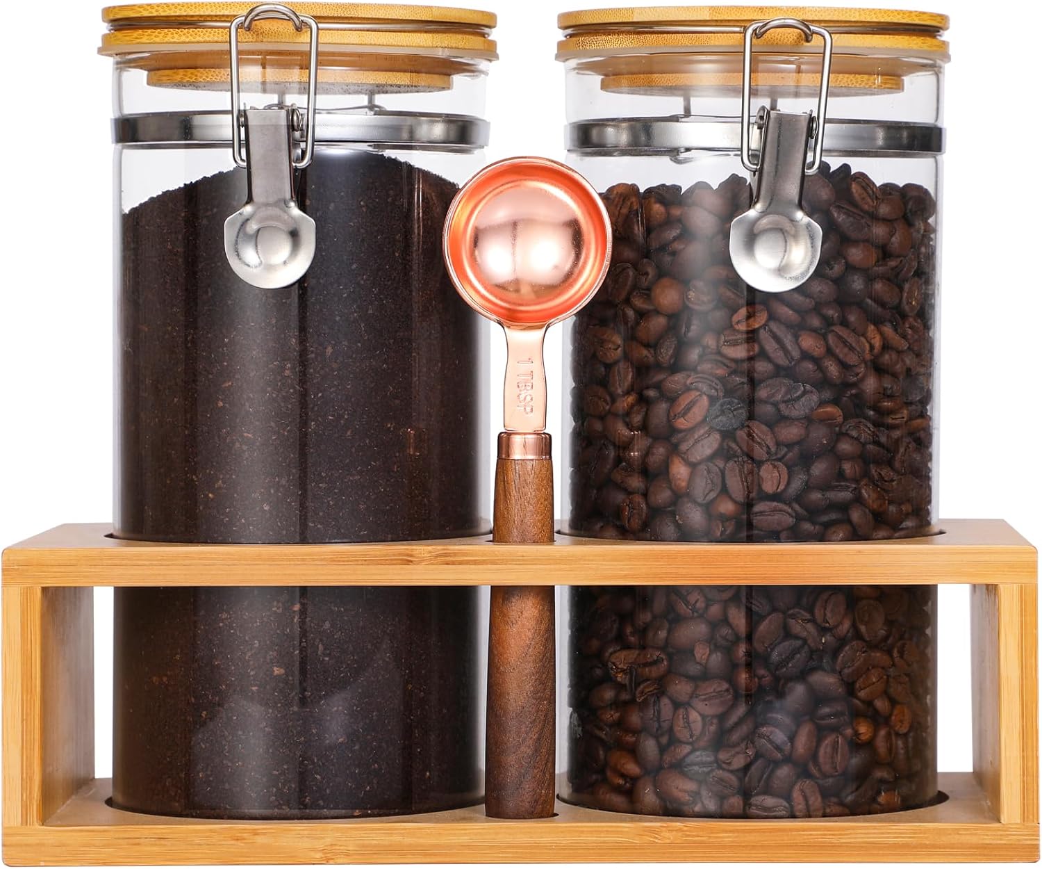 2pcs-49oz-glass-coffee-storage-container-set-with-bamboo-shelf---airtight-sealed-coffee-bean-jars-with-clamp-lid-measuring-spoon---kitchen-pantry-canisters-for-ground-coffee-sugar-tea-flour-1