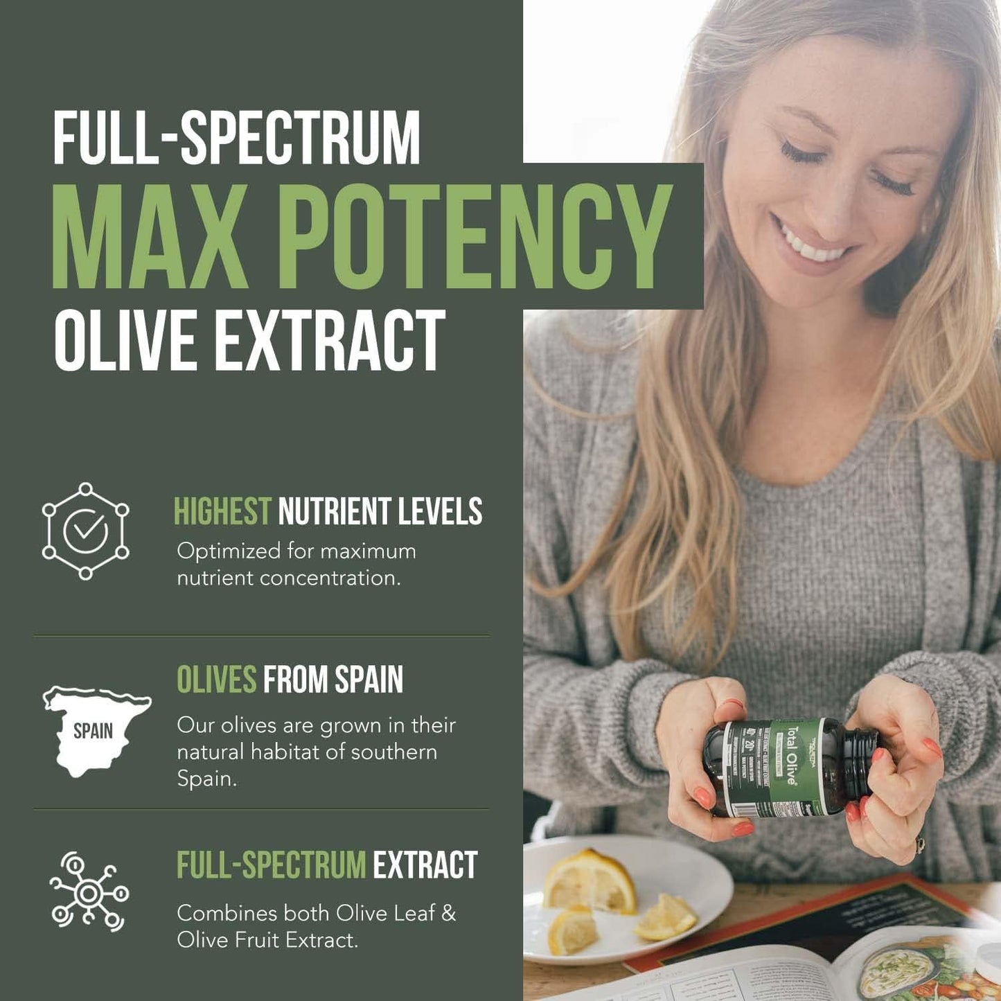 Triquetra Health Total Olive® - Spanish Grown Full Spectrum Olive Leaf & Fruit Extracts with BioPerine - High Oleuropein & Hydroxytyrosol - 60 Capsules - Espot.com.au