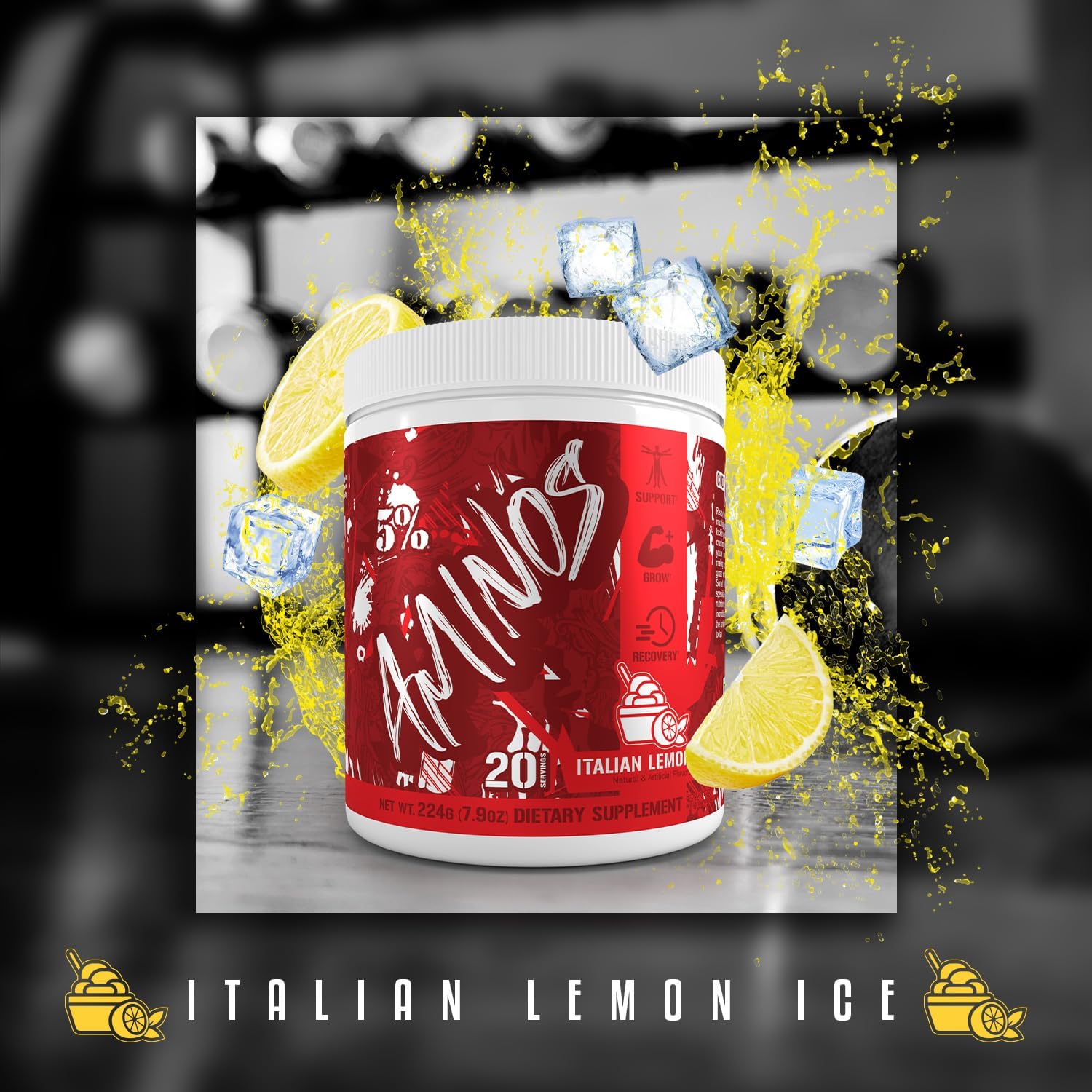 5% Nutrition Code Red Aminos BCAA & EAA Post Workout Recovery Powder - Italian Lemon Ice Flavor - Full Spectrum Essential Amino Acid Complex for Men & Women - Espot.com.au