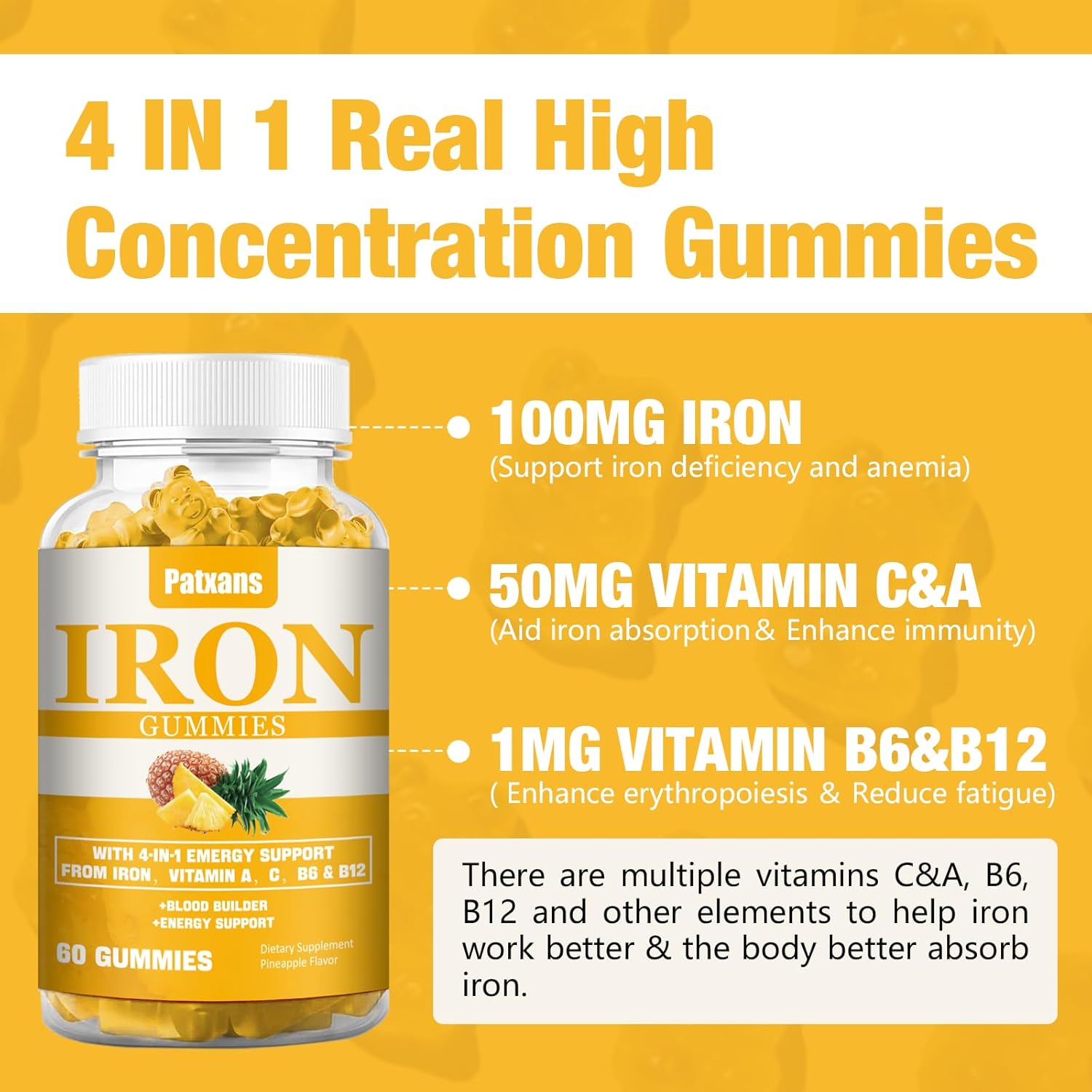 2-pack-iron-gummies-with-vitamins-for-energy-blood-support---100mg-supplement-for-men-women-adults-kids---vegan-pineapple-flavor---120ct-3