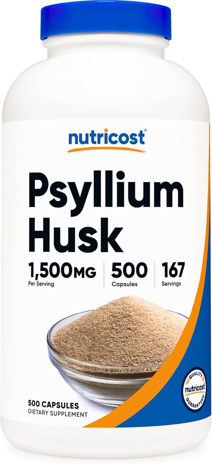 1500mg Psyllium Husk Capsules - 500 Count, Non-GMO & Gluten Free by Nutricost - Espot.com.au