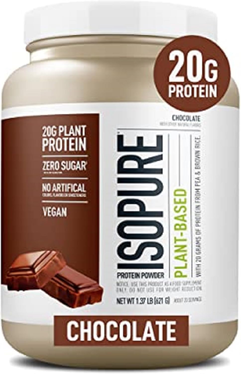 Isopure Chocolate Plant-Based Protein Powder - 1.37 Lbs, 20 Servings - Lactose & Gluten Free, 20g Plant Protein, With Iron - Espot.com.au