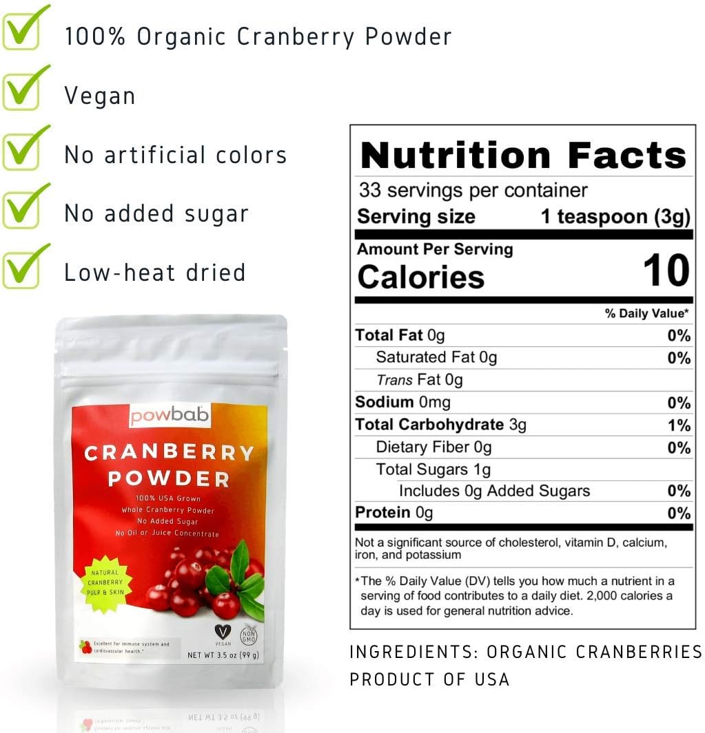 Organic USA Grown Cranberry Powder Supplement for Women's Urinary Tract Health - Unsweetened, No Added Sugar, Pure Fruit, Non-Freeze Dried (3.5 Oz) - Espot.com.au