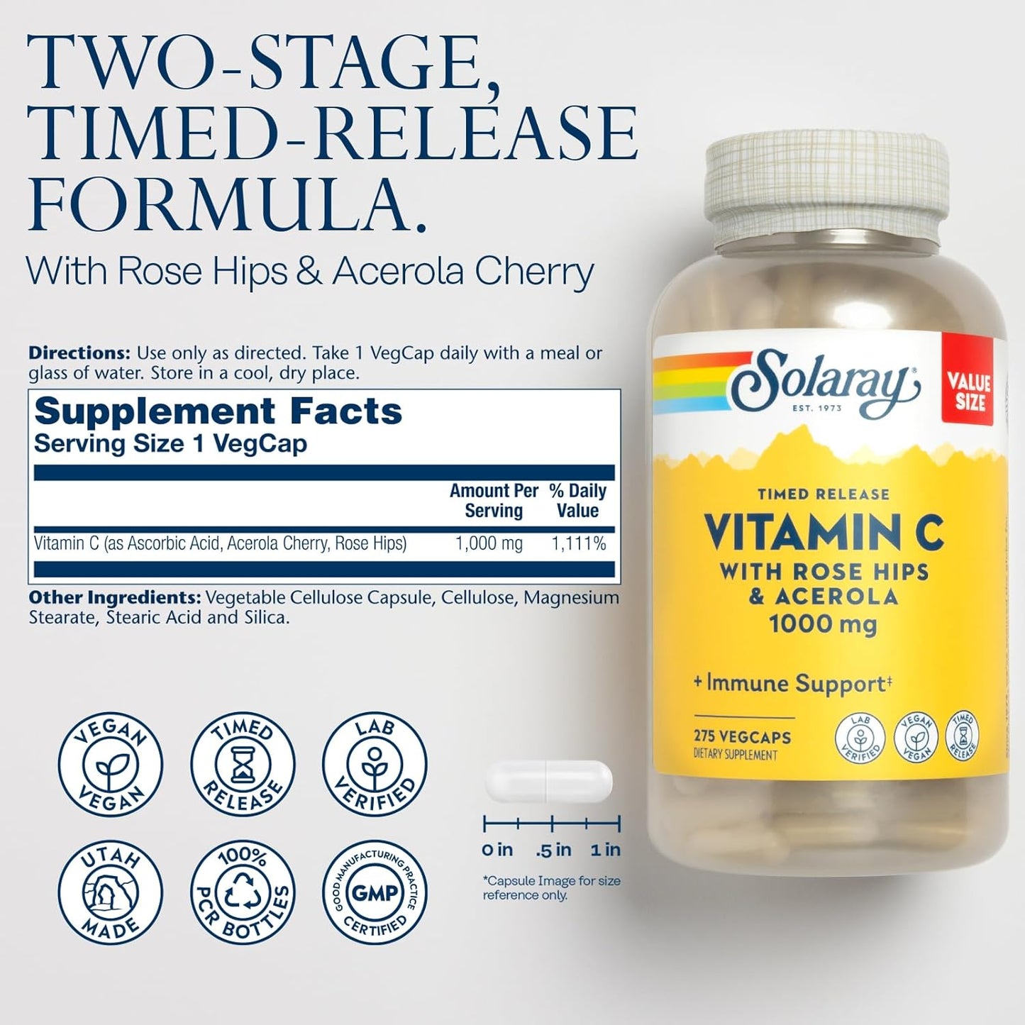 Vitamin C 1000mg with Mullein Leaf Wellness Bundle - Time Release Supplement for Wellness Support - Vegan Capsules with 60-Day Guarantee - 275/100 VegCaps - Espot.com.au