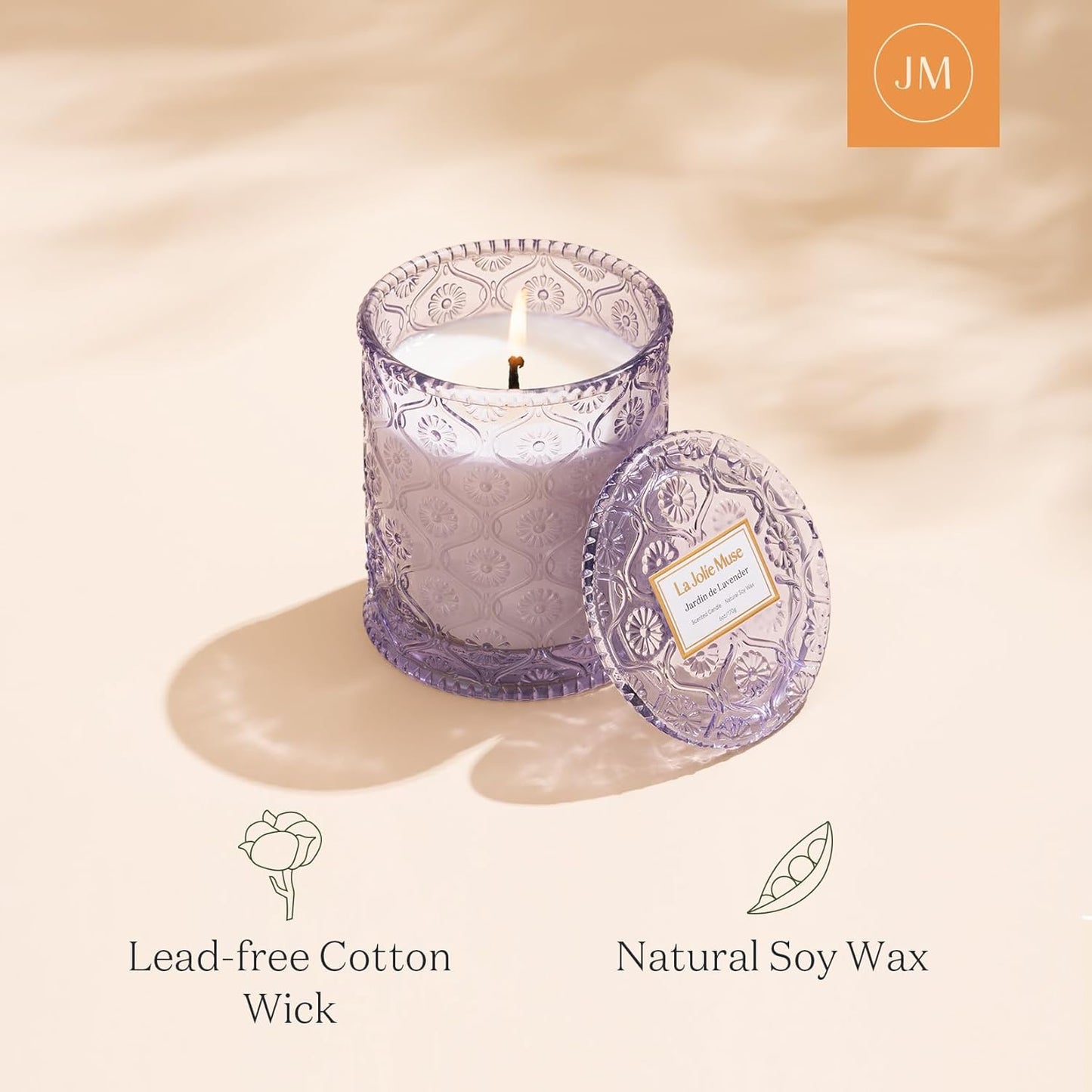 Lavender Scented Candle for Women - Jardin de Lavender Lilac Aromatherapy Candle Gift - 6 Oz, 40 Hour Burn Time - Home Scented Candle by LA JOLIE MUSE - Espot.com.au