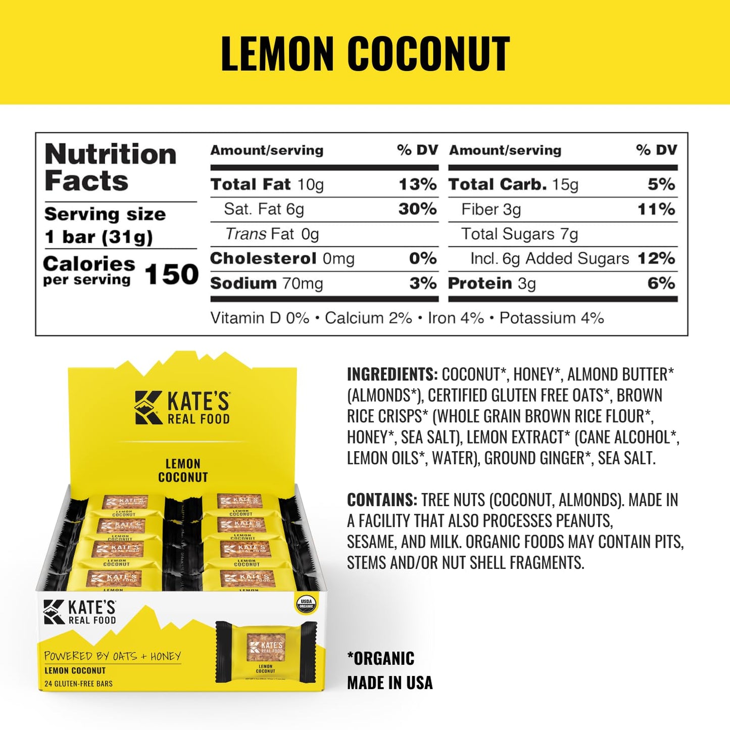 organic-lemon-coconut-granola-bars---mini-size-pack-of-24---made-with-gluten-free-oats---non-gmo-soy-free-whole-grains---healthy-snack-bars-by-kates-real-food-7