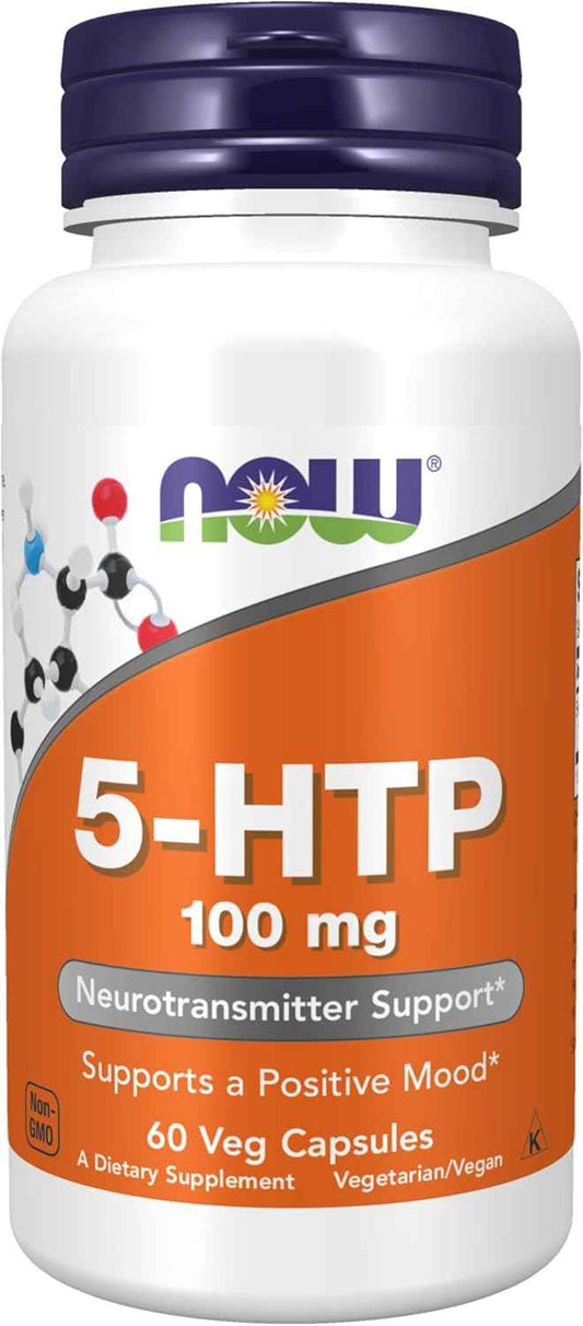 5-HTP (5-hydroxytryptophan) 100 mg Supplement for Neurotransmitter Support - 60 Veg Capsules by NOW Foods