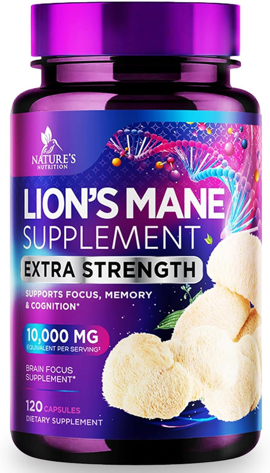 Lion's Mane Mushroom Supplement for Brain Support - Focus, Memory, Cognition & Immune Boost - Nootropic Extract - Non-GMO, Vegetarian - 120 Caps - Espot.com.au
