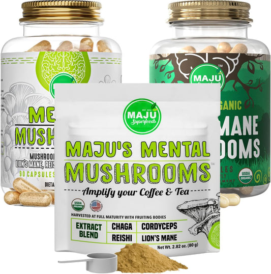 Mental Mushrooms Bundle by Maju Superfoods - Boost Your Brainpower with this Nutrient-Packed Combo - Espot.com.au