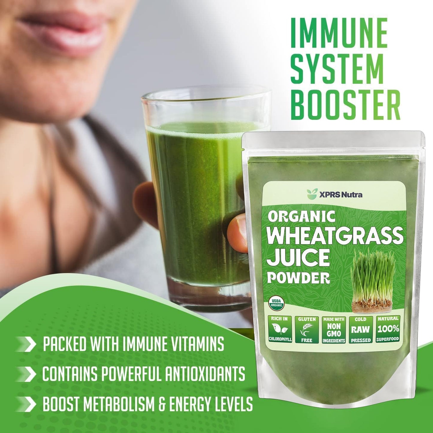 Sustainably Grown Organic Wheatgrass Juice Powder - Instant Concentrated Wheat Grass Juice - Potent 16 Ounce Powder - Espot.com.au