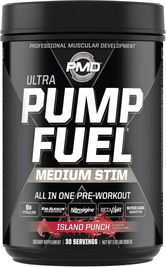 pmd-sports-ultra-pump-fuel-island-punch-pre-workout-drink-mix---boost-energy-strength-and-recovery-with-complex-carbs-and-amino-energy---30-servings-1