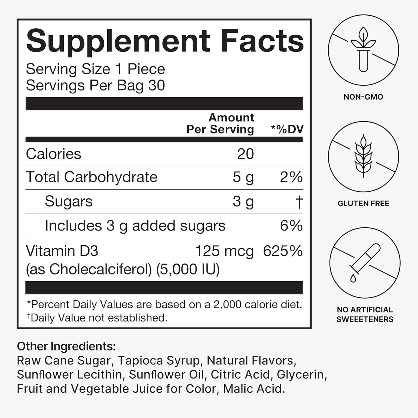 High Potency Vitamin D3 Chews 5000iu for Healthy Mood, Immunity, Respiratory & Bone Health - Mixed Berry Flavor, 30-Count - Espot.com.au
