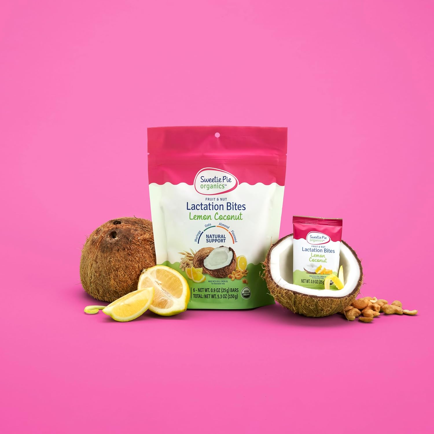 Organic Lactation Bites - Breastfeeding Support & Milk Supply Boost - Fenugreek-Free Galactagogues - Lemon Coconut - 6 Pack - Espot.com.au