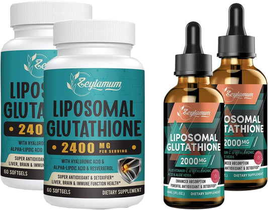 High Strength Liposomal Glutathione Bundle - 2400 MG Capsules & 2000 MG Liquid - Antioxidant, Energy Boost, Immune Support, Anti-Aging Defense - Espot.com.au