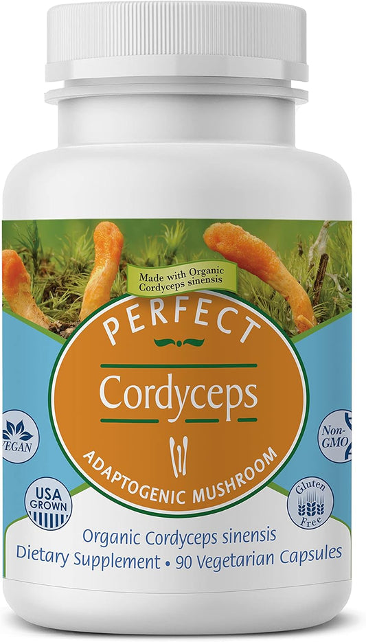 Organic Cordyceps Herbal Supplement - 90 Veg Capsules - Boosts Energy, Endurance, Strength - Adaptogenic Formula by Perfect Supplements - Espot.com.au