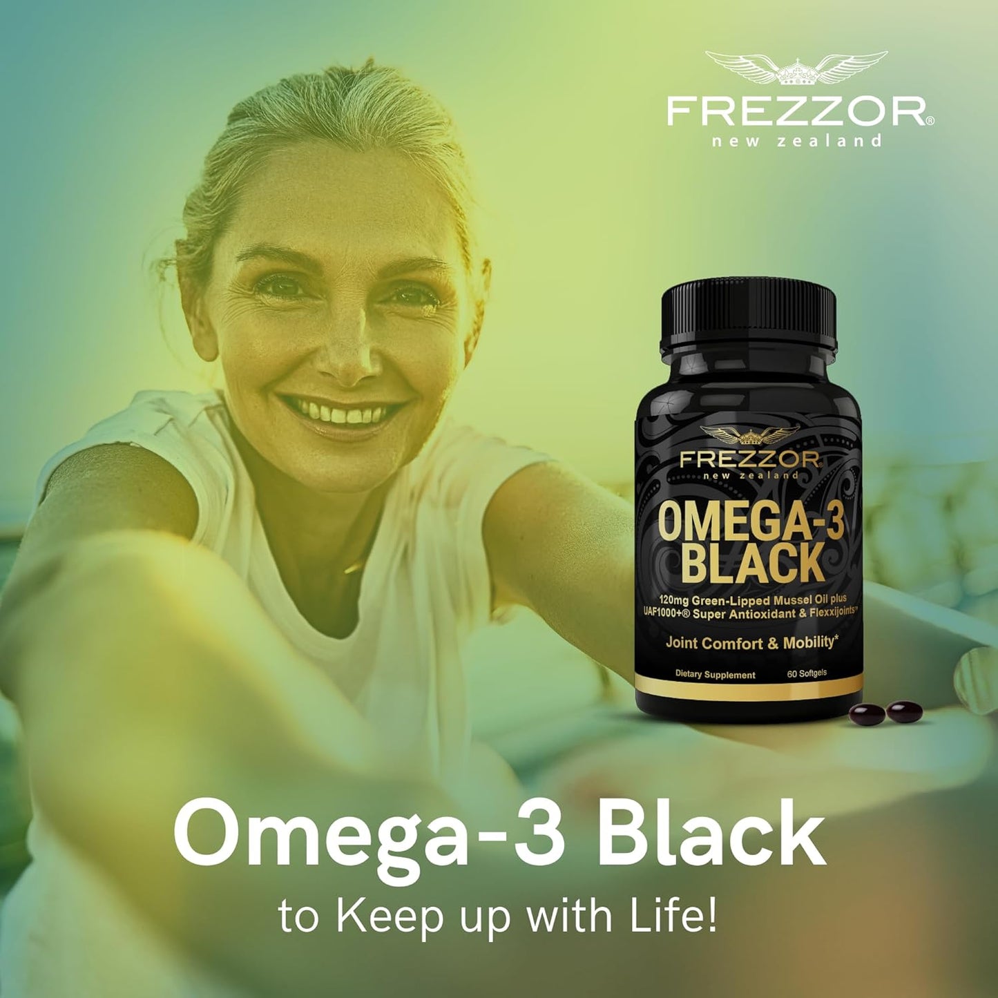 320 Count FREZZOR Omega 3 Black Capsules with Green Lipped Mussel Oil - Joint Care & Heart Support - Made in New Zealand - UAF1000+ - No Fishy Aftertaste - Immune Relief - 1 Pack - Espot.com.au