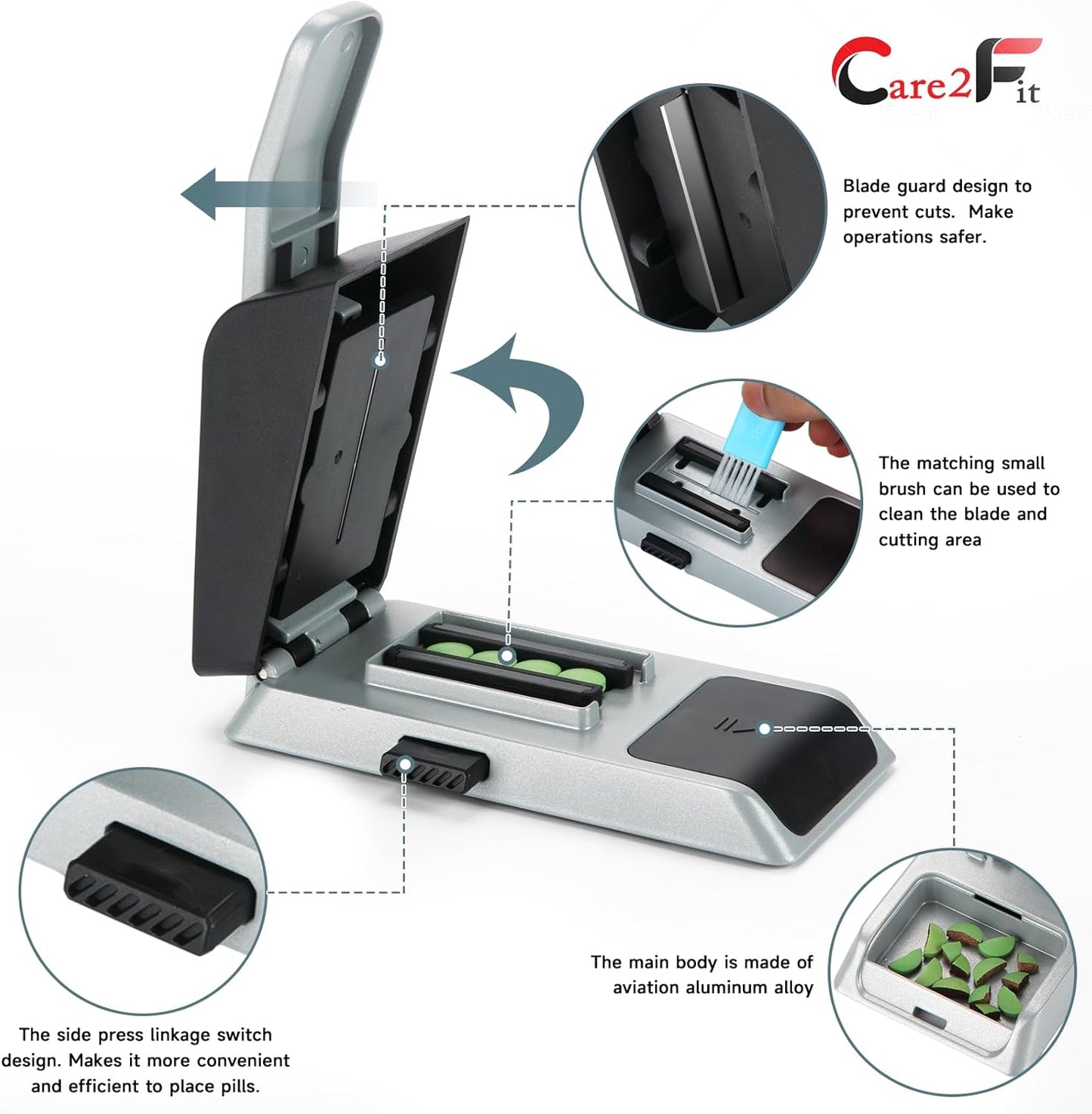 auto-centering-pill-cutter-device---aviation-aluminum-alloy-with-402-stainless-blade---anti-cut-design---ergonomic-control---designed-in-usa---silvery-3