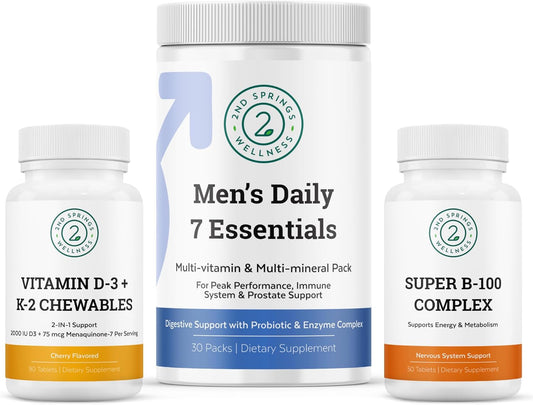 Men's Daily Vitamin Bundle with Vitamin D3+K2 Chewables and Super B-100 Complex - 2nd Springs Essentials - Espot.com.au